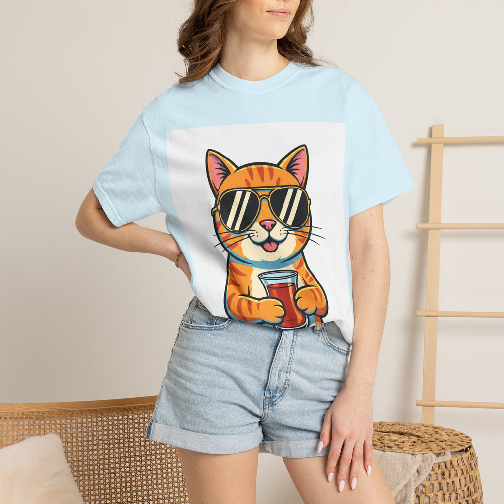 Cool Cat with Drink Graphic T-Shirt