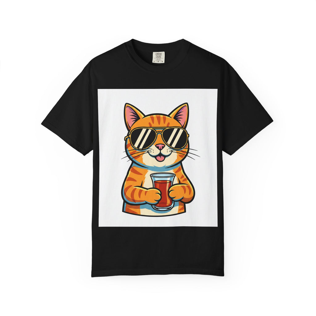Cool Cat with Drink Graphic T-Shirt