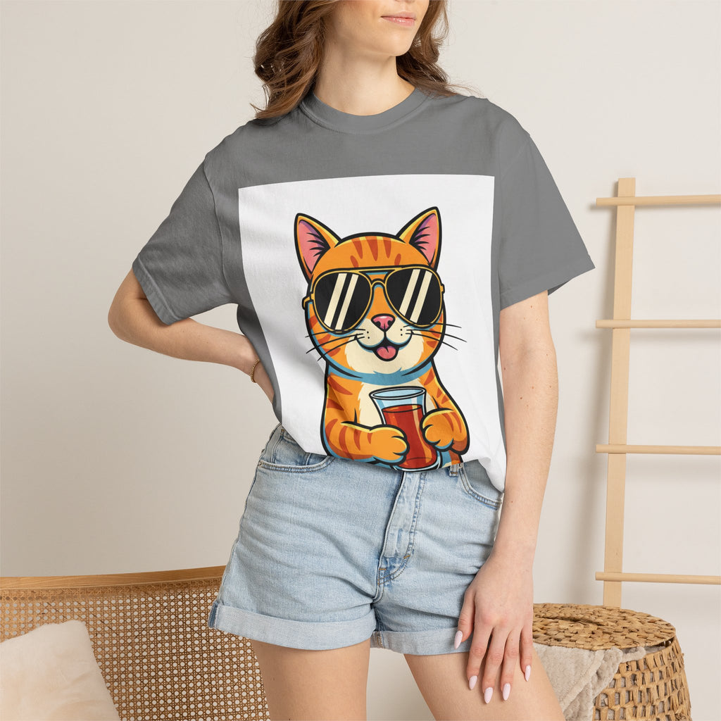 Cool Cat with Drink Graphic T-Shirt