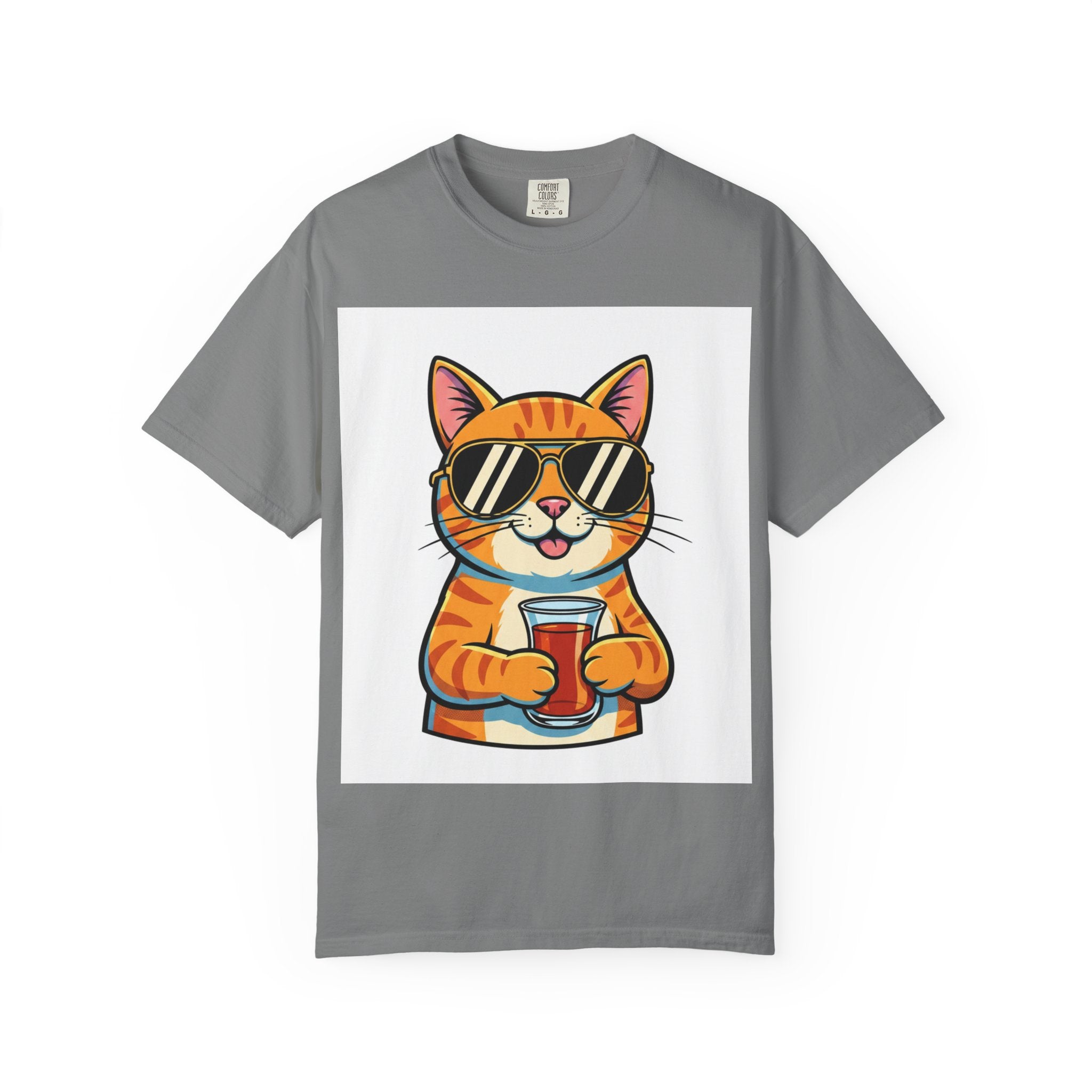 Cool Cat with Drink Graphic T-Shirt