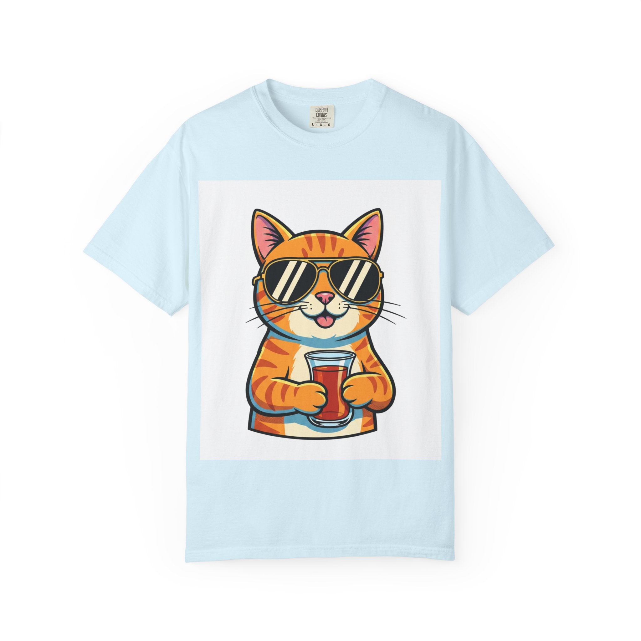 Cool Cat with Drink Graphic T-Shirt
