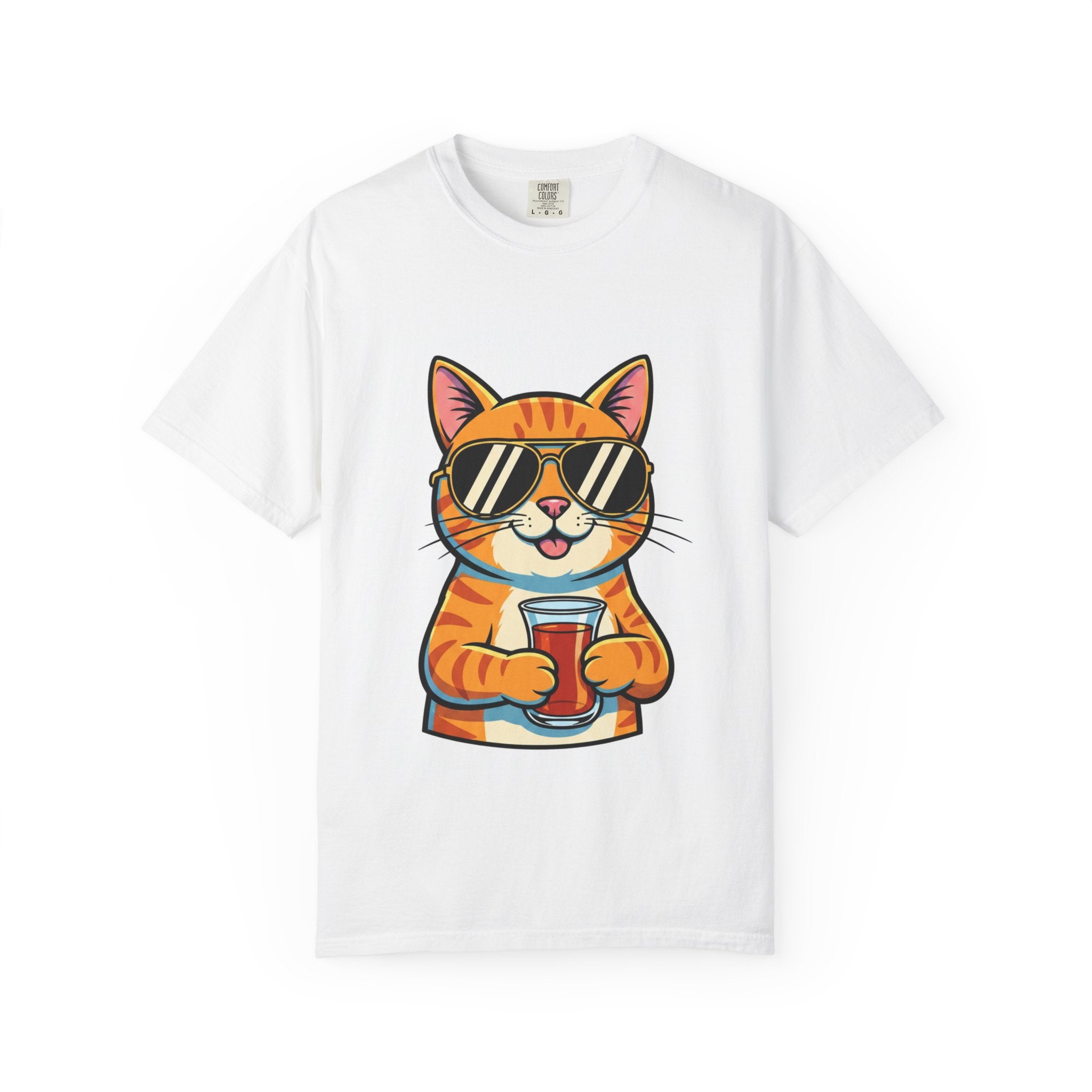 Cool Cat with Drink Graphic T-Shirt