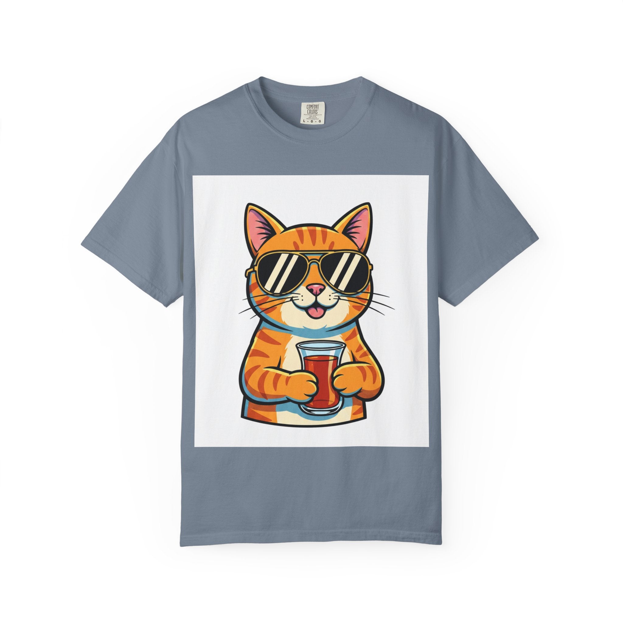 Cool Cat with Drink Graphic T-Shirt