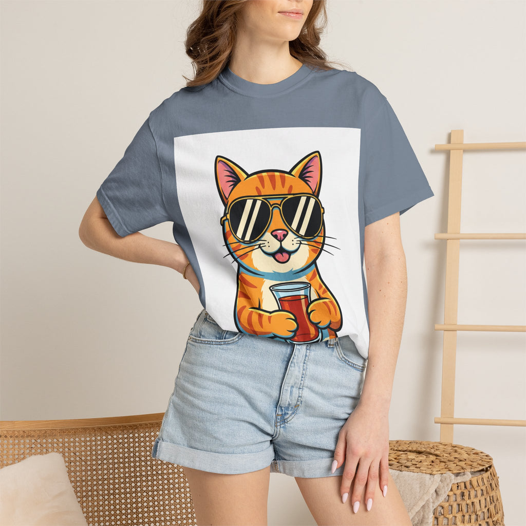 Cool Cat with Drink Graphic T-Shirt